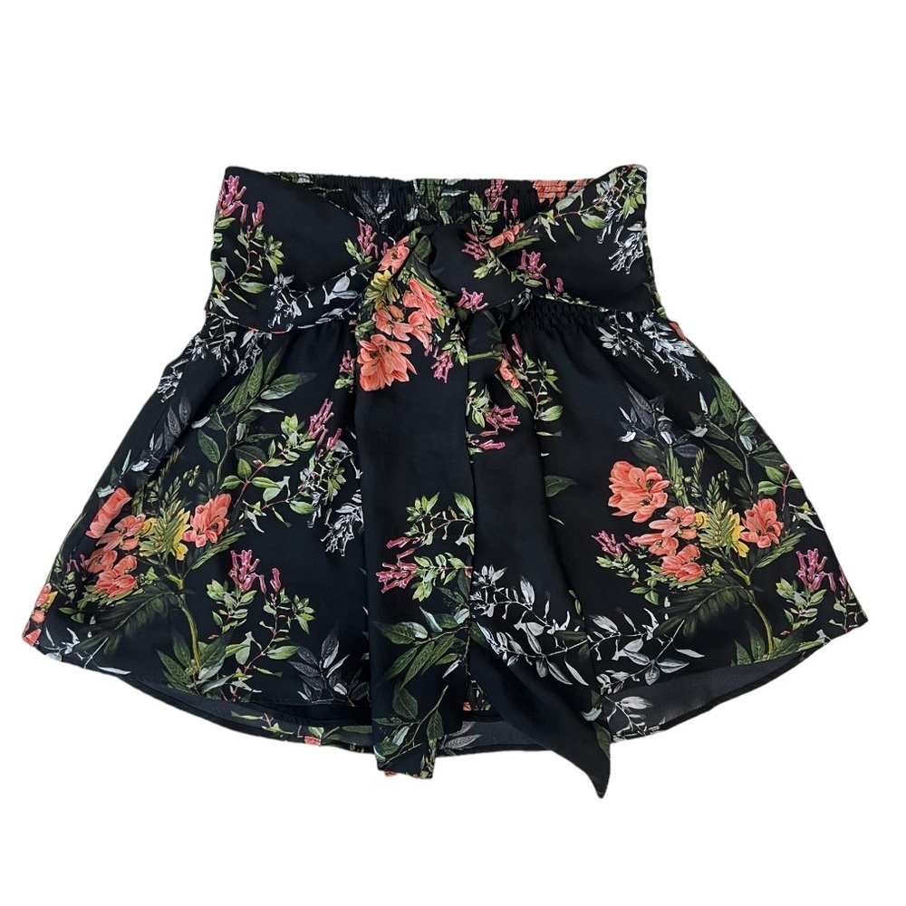 Parker Portofino Black Floral‎ Tie Front Mini Skirt Size XS